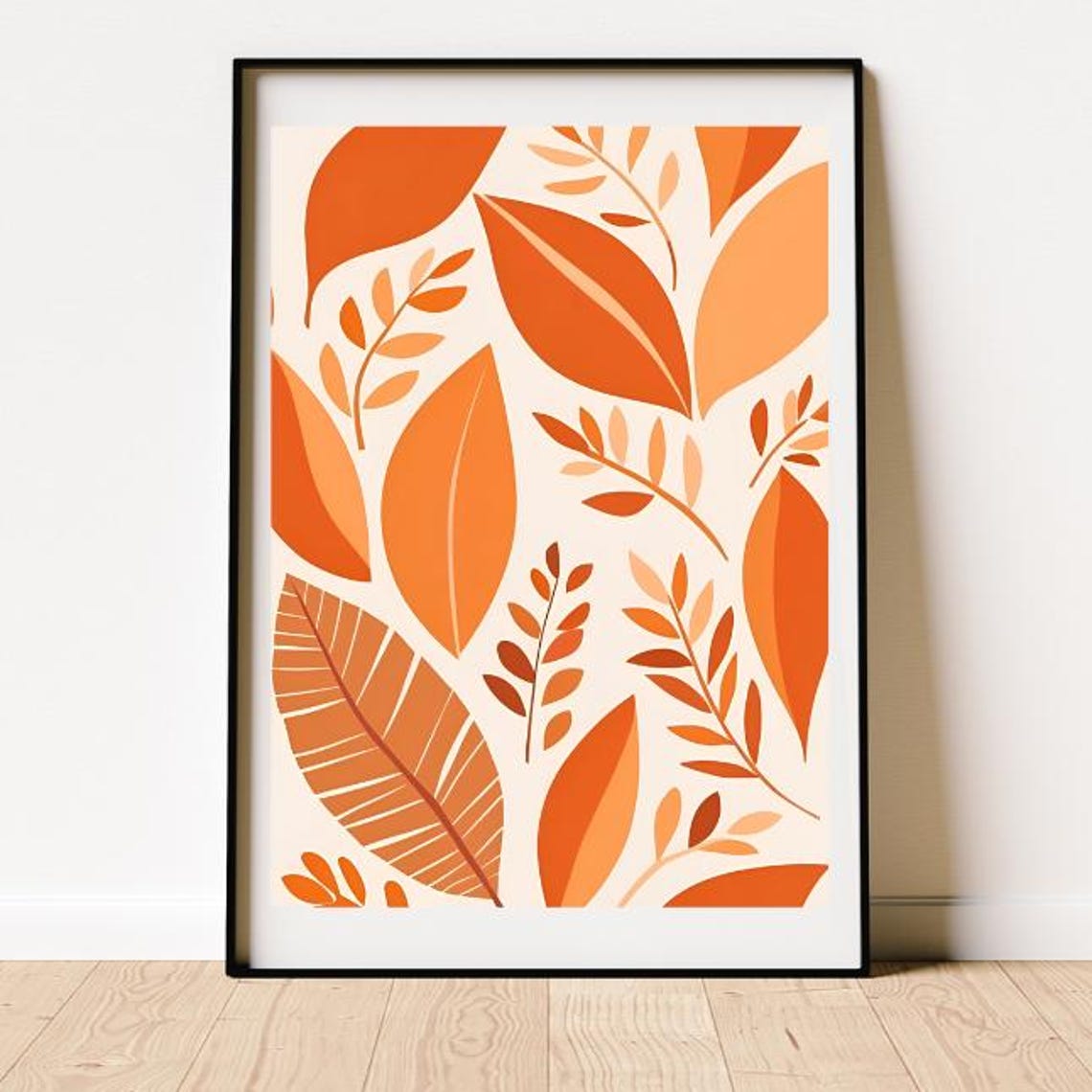 Tangerine Leaf Pattern Botanical Foliage Warm Orange Art Poster
