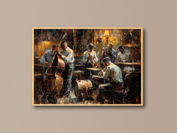 Vintage Jazz Band Wall Art Rustic Bar Scene Print Retro Music Lounge Decor