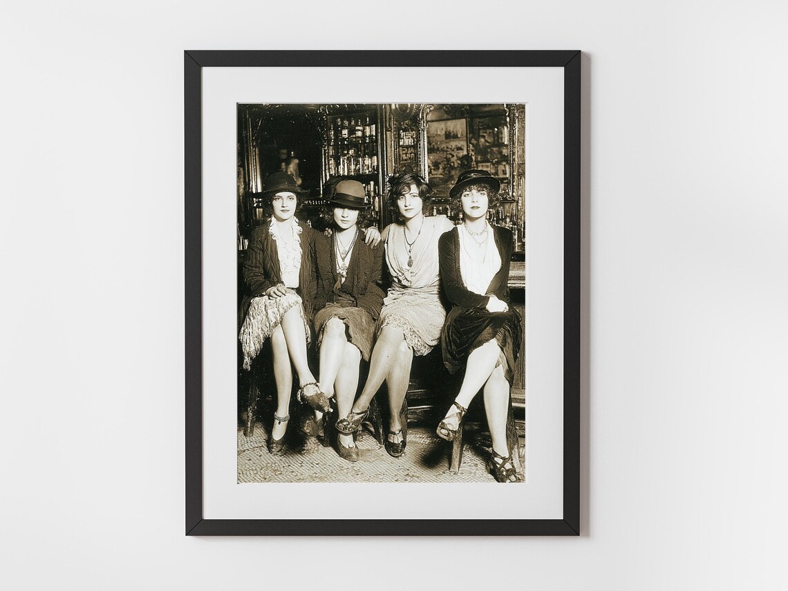 1920s Flapper Girls Vintage Sepia Bar Photo Speakeasy Era Poster