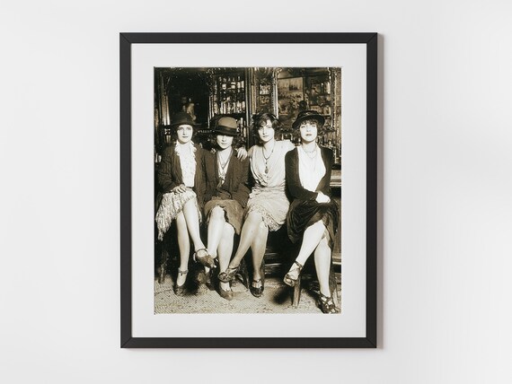 1920s Flapper Girls Vintage Sepia Bar Photo Speakeasy Era Poster