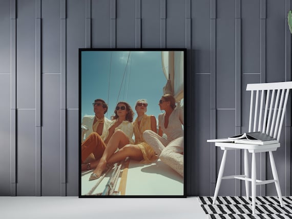 Stylish Friends Lounging on a Yacht Deck Retro Nautical Glamour Poster