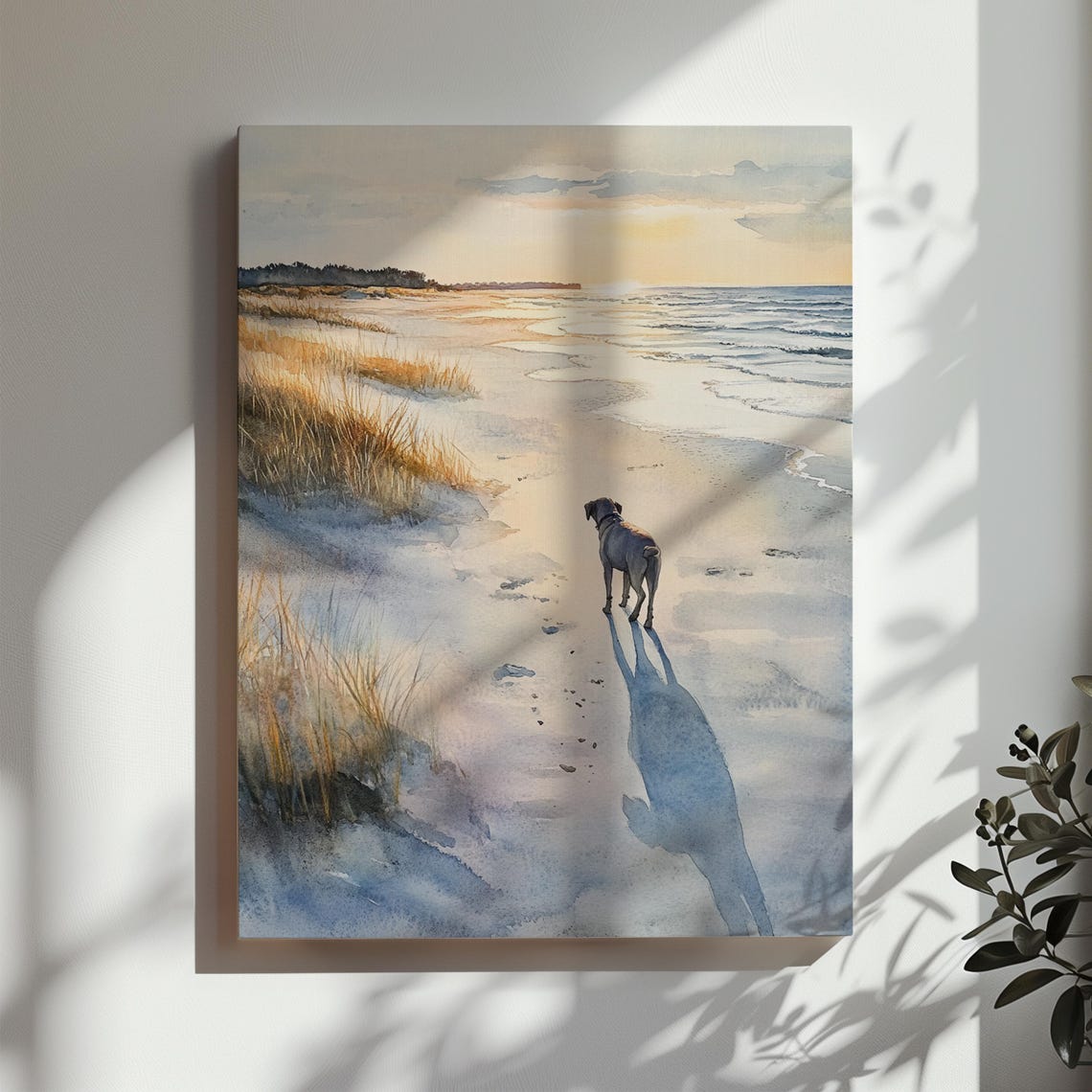 Dog Walking on Beach Sunset Watercolor Coastal Dog Lover Gift Poster - Image 3
