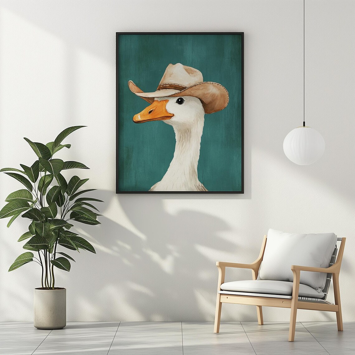 Silly Cowboy Goose Wearing Cowboy Hat Cute Green Watercolor Art Poster - Image 3