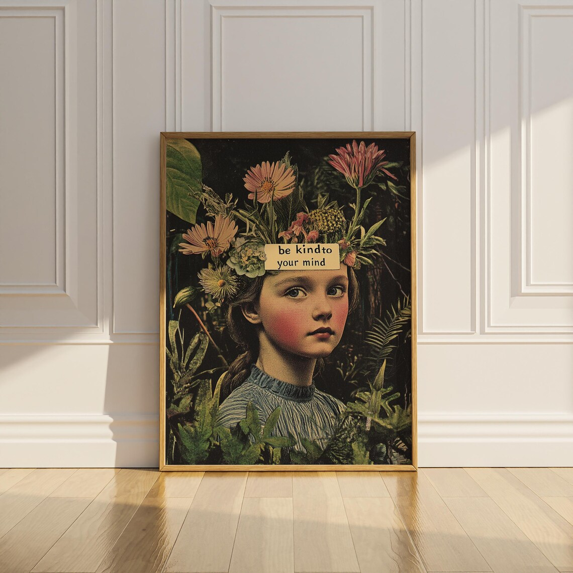 Be Kind To Your Mind Floral Girl Vintage Botanical Collage Poster - Image 2