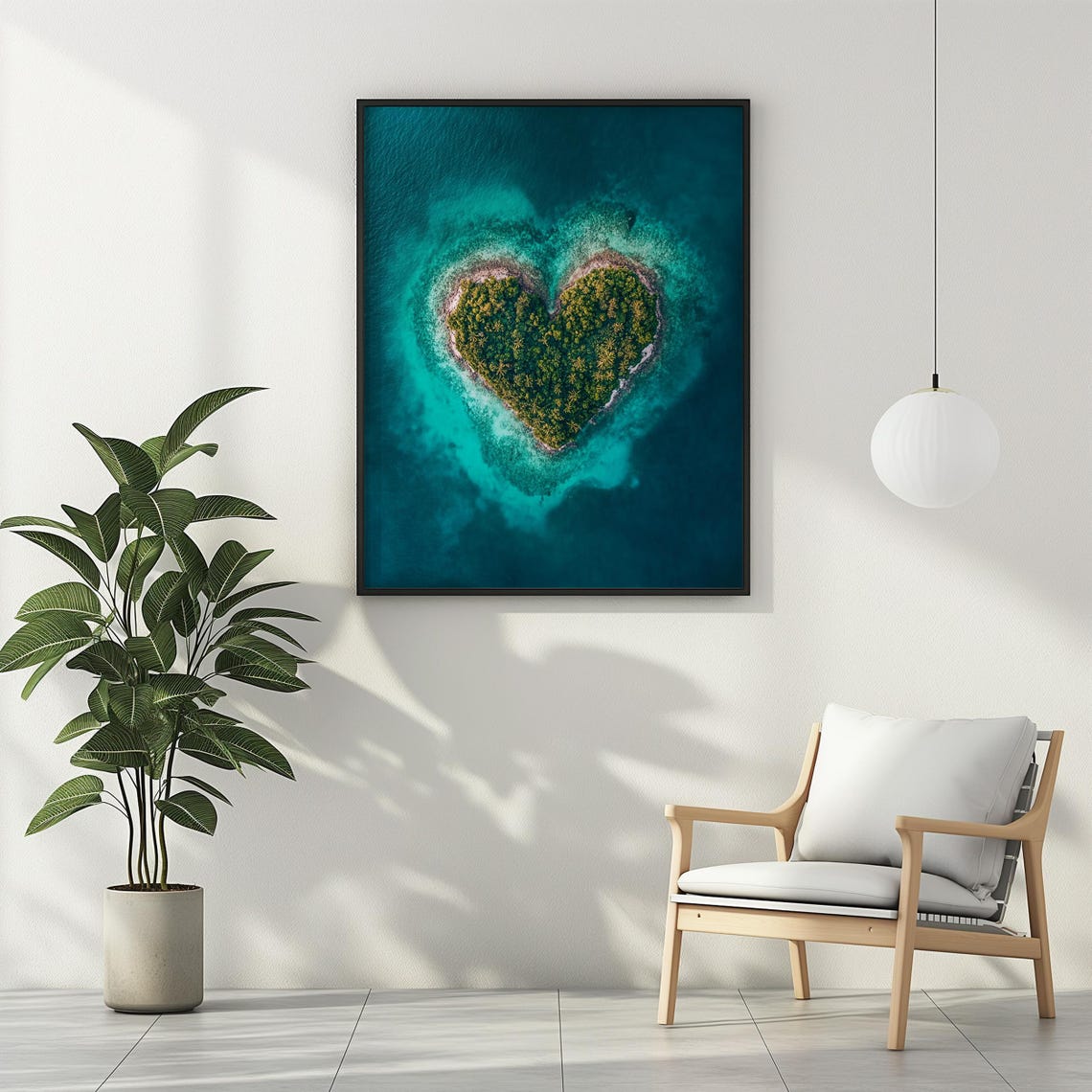 Heart Shaped Tropical Island Aerial View Turquoise Ocean Wall Art - Image 3