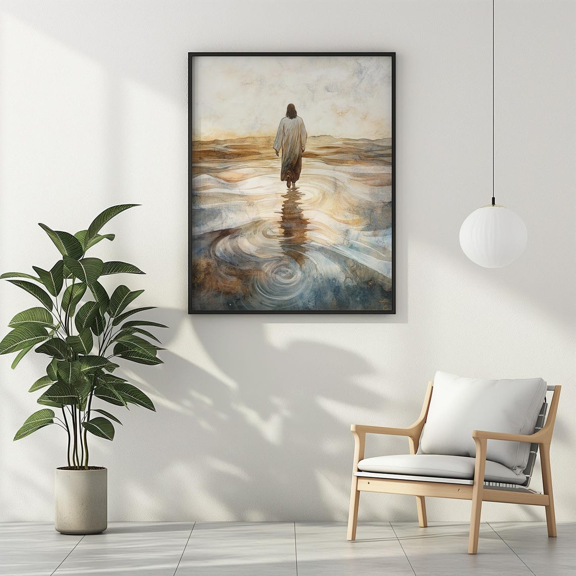 Jesus Walking across Swirling Waters Meditative Faith Art Poster - Image 2