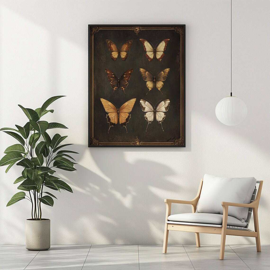 Six Butterflies Vintage Specimen Chart Warm Tones Entomology Art Poster - Image 2