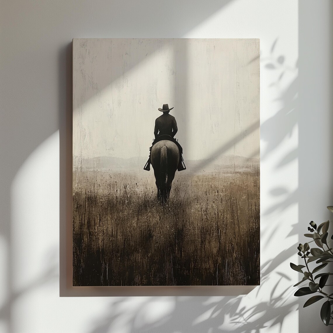 Moody Cowboy Horse Riding, Vintage Oil Painting - Image 2