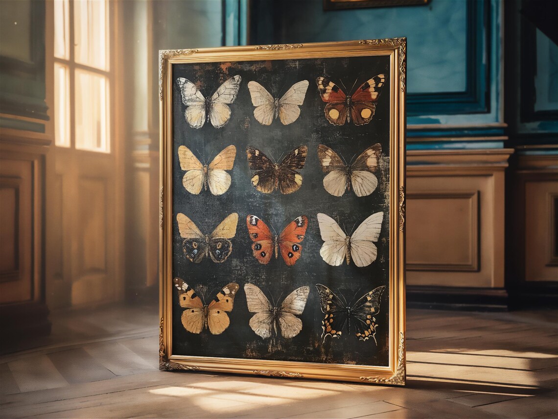 Twelve Butterflies Specimen Grid Dark Academia Vintage Insect Art Poster - Image 2