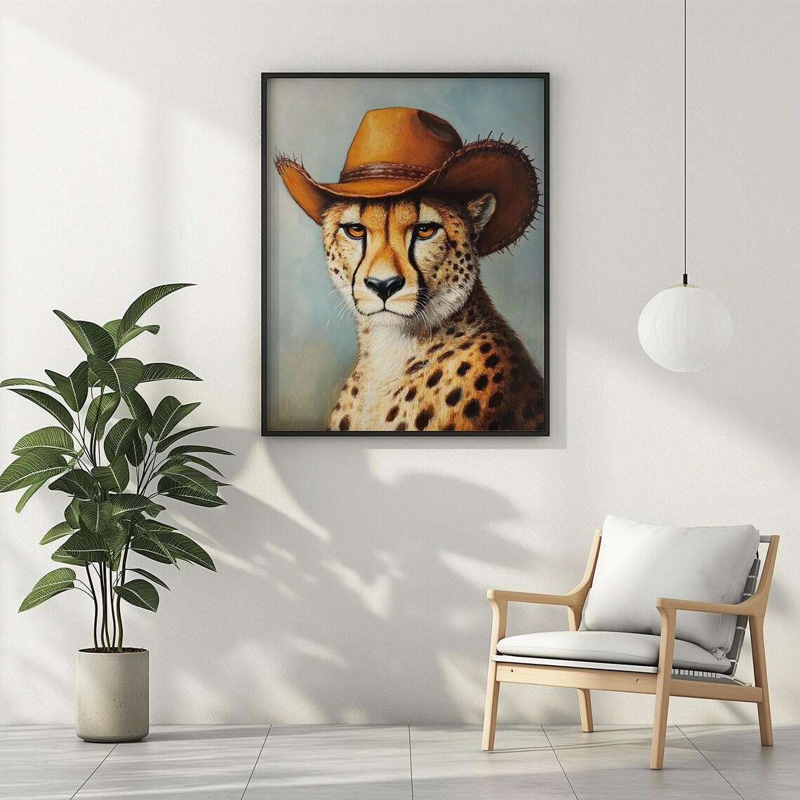 Cowboy Cheetah Western Oil Painting Portrait Rustic Wild Cat Lover Poster - Image 2