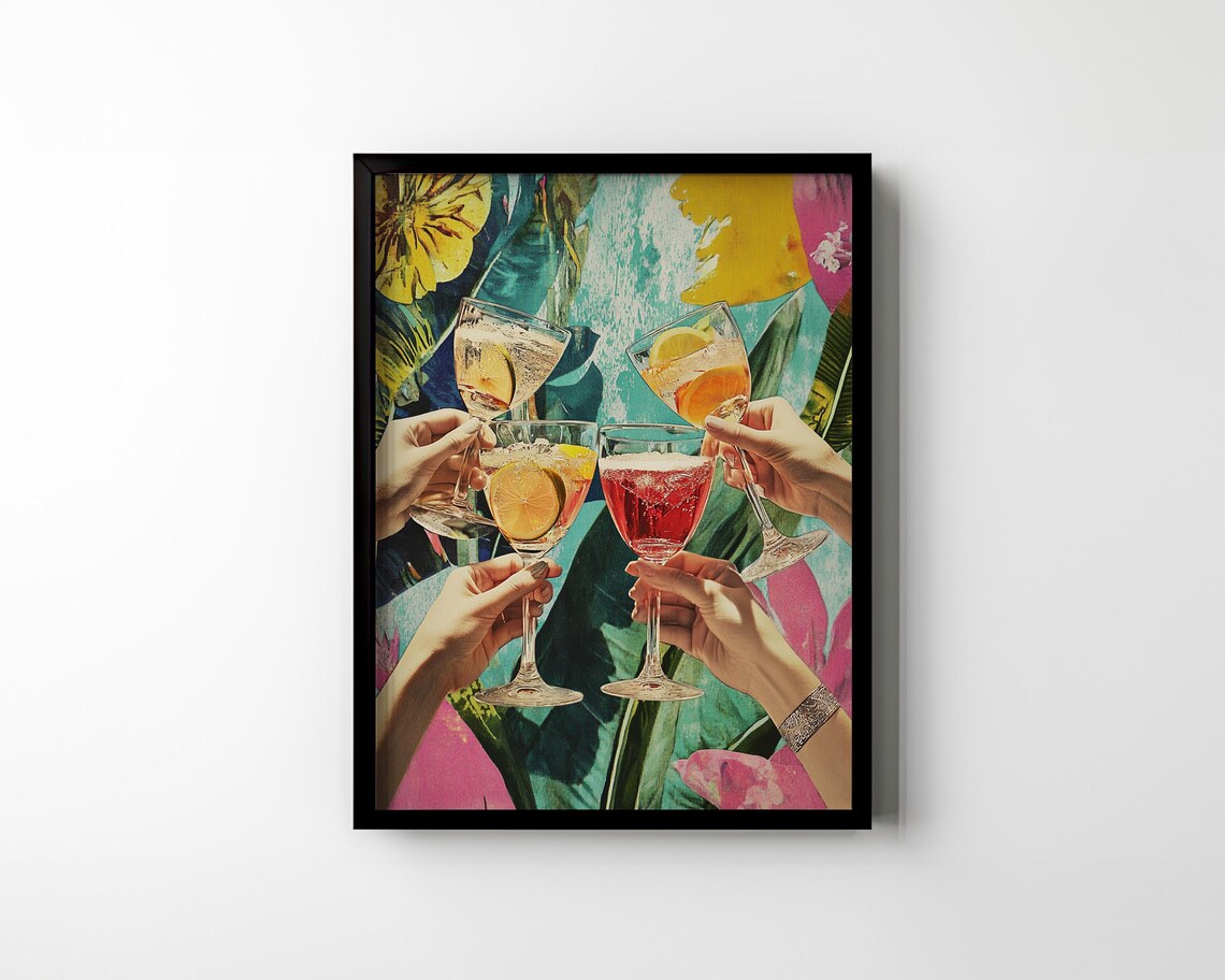 Cheers Cocktail Glasses Toasting Retro Tropical Party Art Poster - Image 2