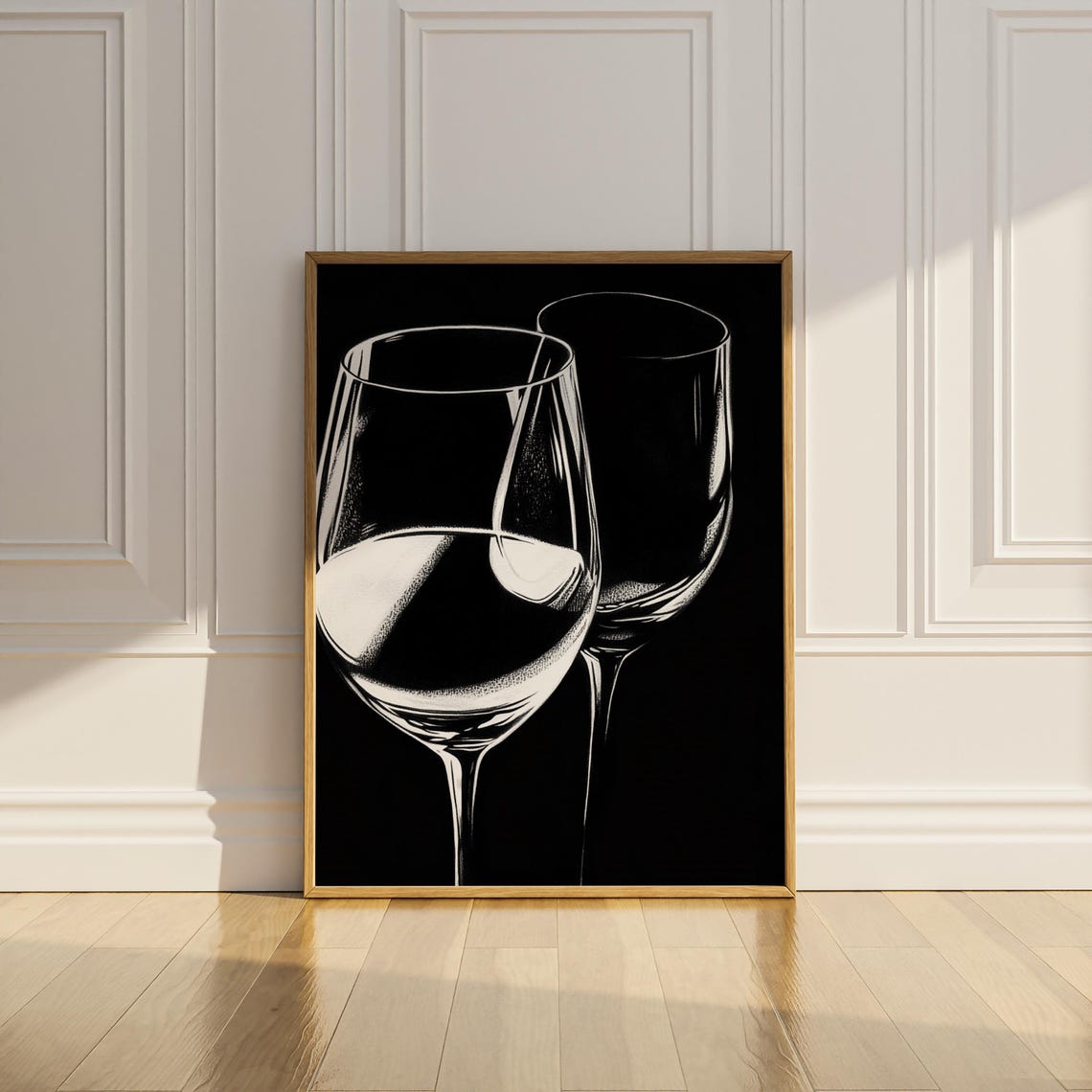 Minimalist Black and White Line Drawing of Two Wine Glasses Poster - Image 2