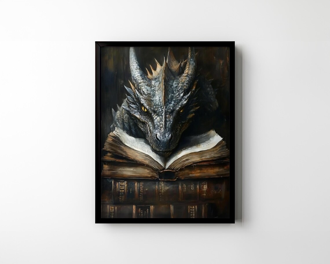 Book Dragon Poster Print, Dark Academia Fantasy Art - Image 2