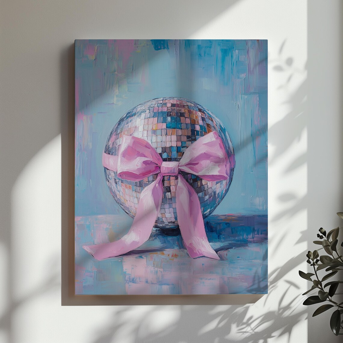 Disco Ball Wrapped With Pink Bow Glam Oil Painting Wall Art Poster - Image 3