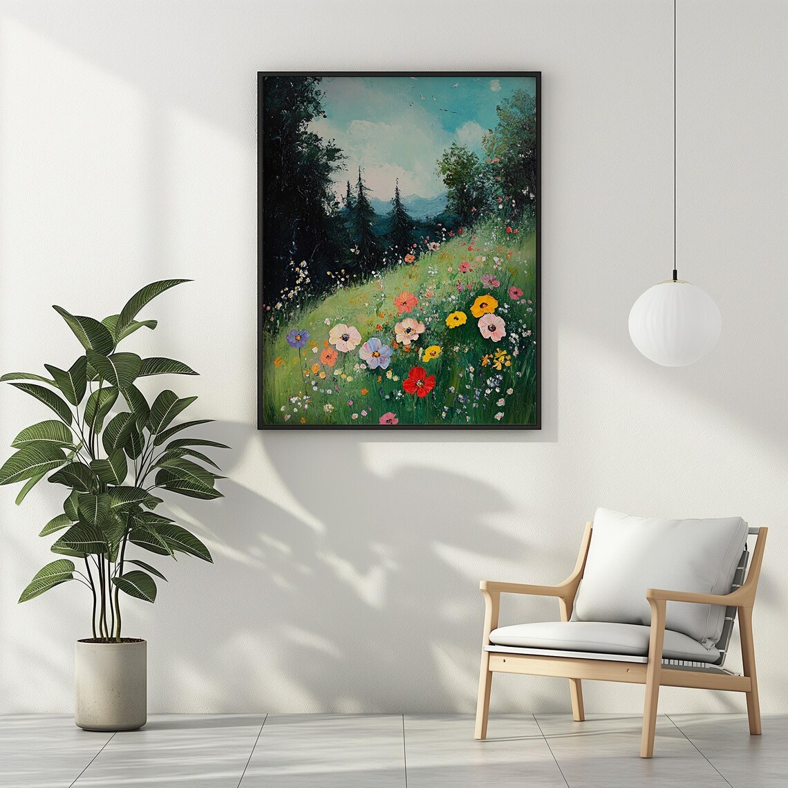 Colorful Wildflower Meadow Pine Mountain Summer Oil Painting Poster - Image 2