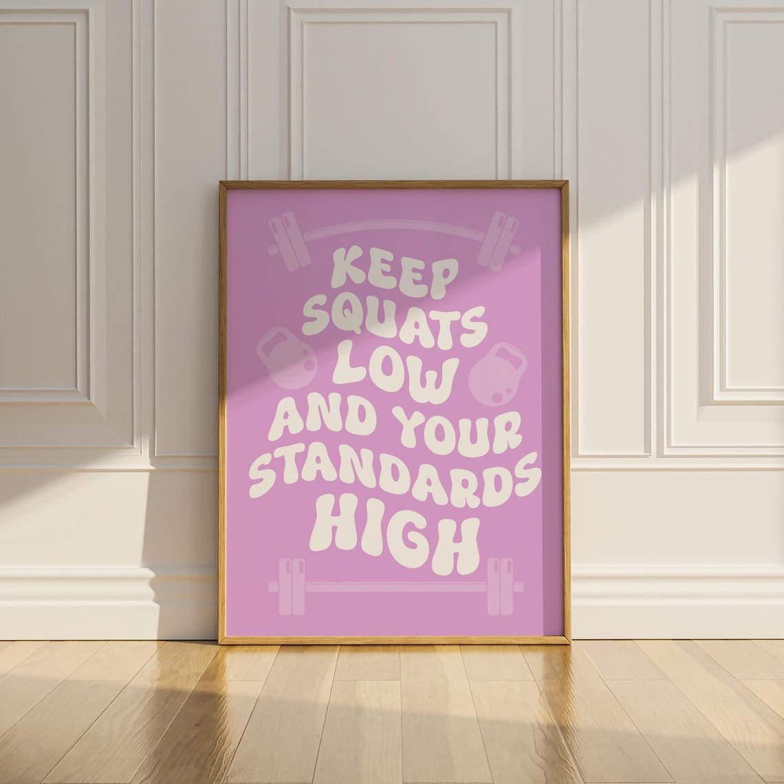 Keep Squats Low and Your Standards High Pink Kettlebell Poster - Image 2