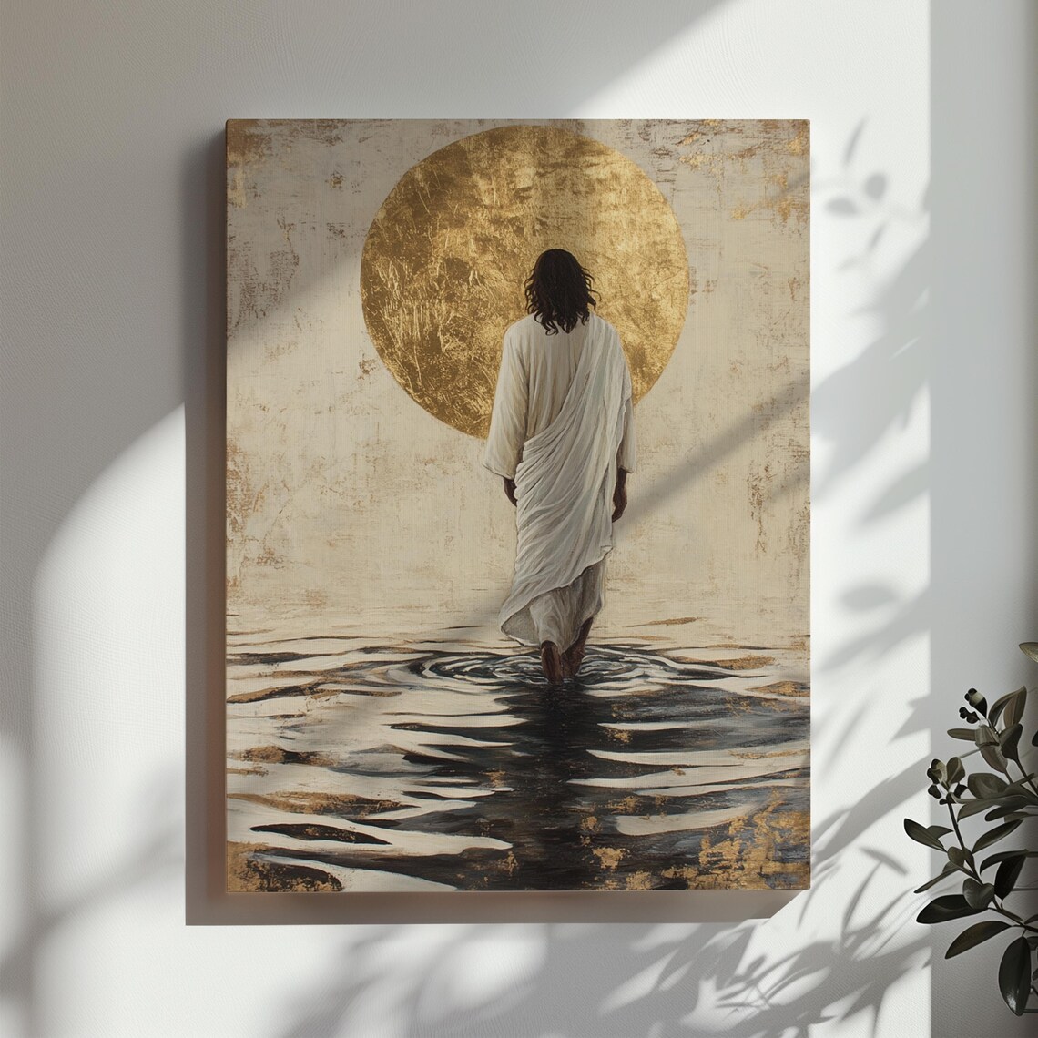 Jesus Christ Walking On Water Gold Halo Christian Vintage Art Poster - Image 3