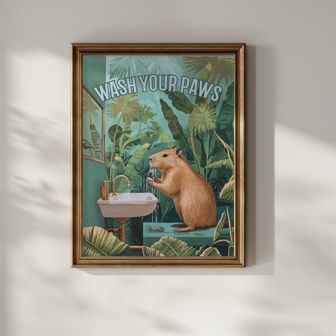 Wash Your Paws Capybara At White Sink Funny Tropical Bathroom Poster - Image 2