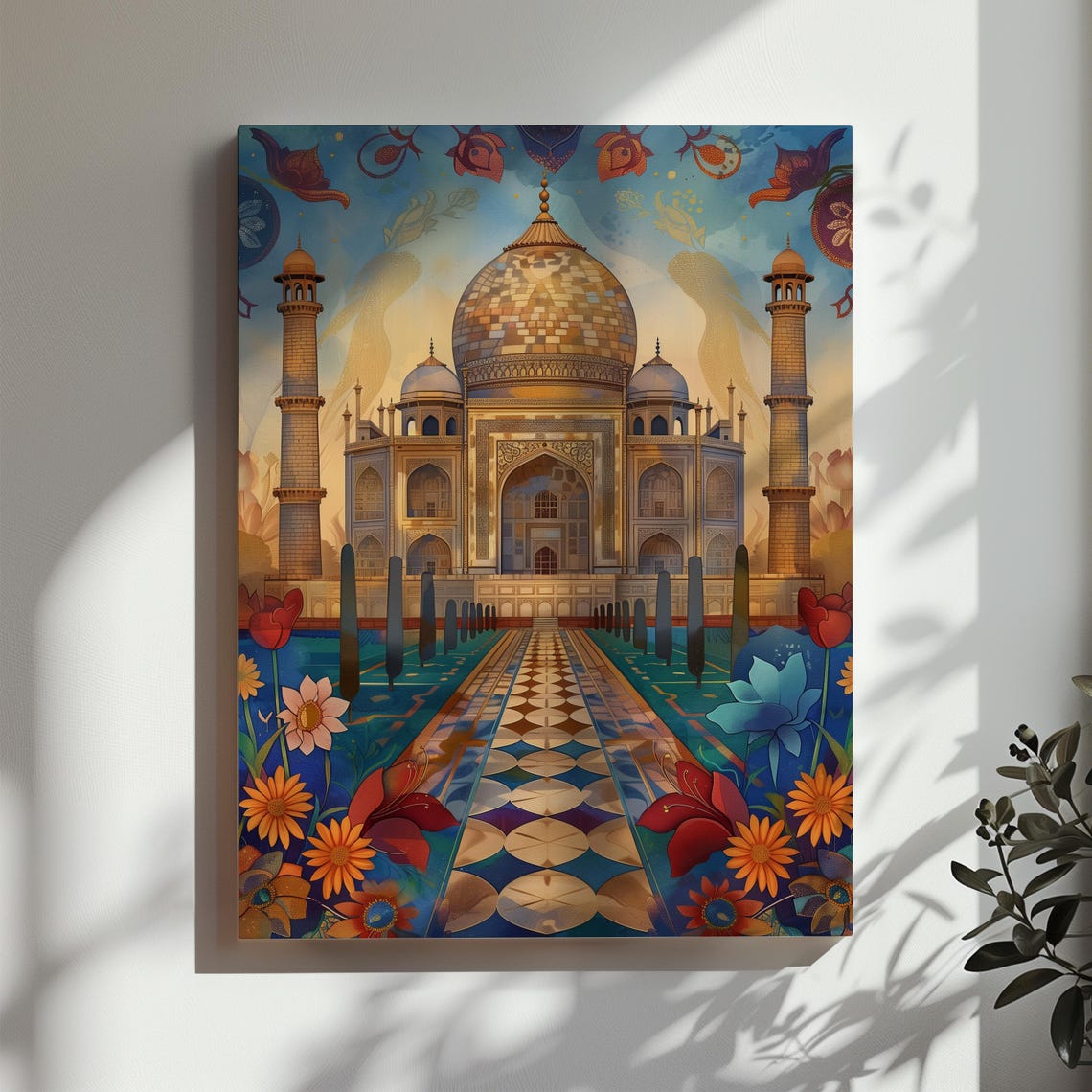 Taj Mahal Colorful Mosaic Illustration Floral Travel Art Poster - Image 3