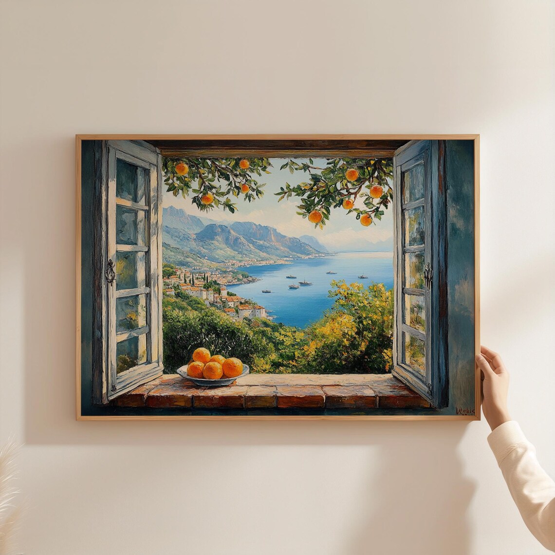 Open Window Mediterranean Sea With Oranges, Art Print - Image 3