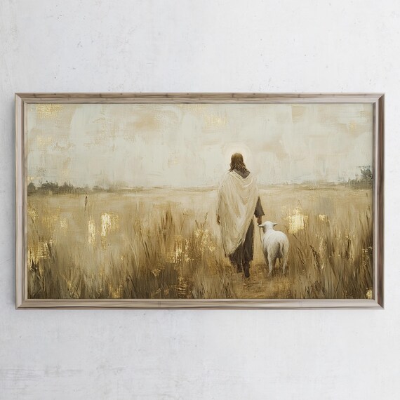 Jesus Christ Shepherd With Lamb Golden Field Christian Art Poster