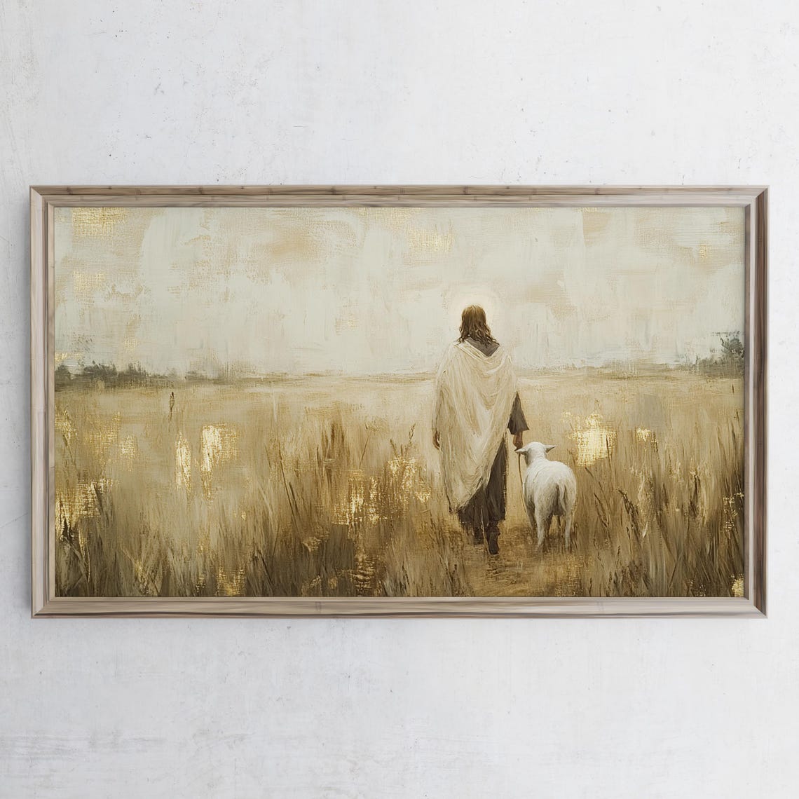 Jesus Christ Shepherd With Lamb Golden Field Christian Art Poster