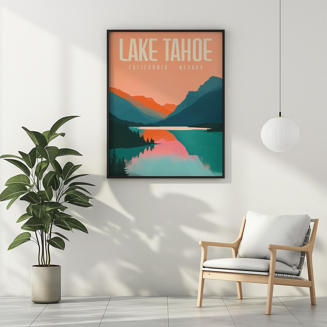 Lake Tahoe California Nevada Retro Travel Sunset Mountain Lake Poster - Image 3