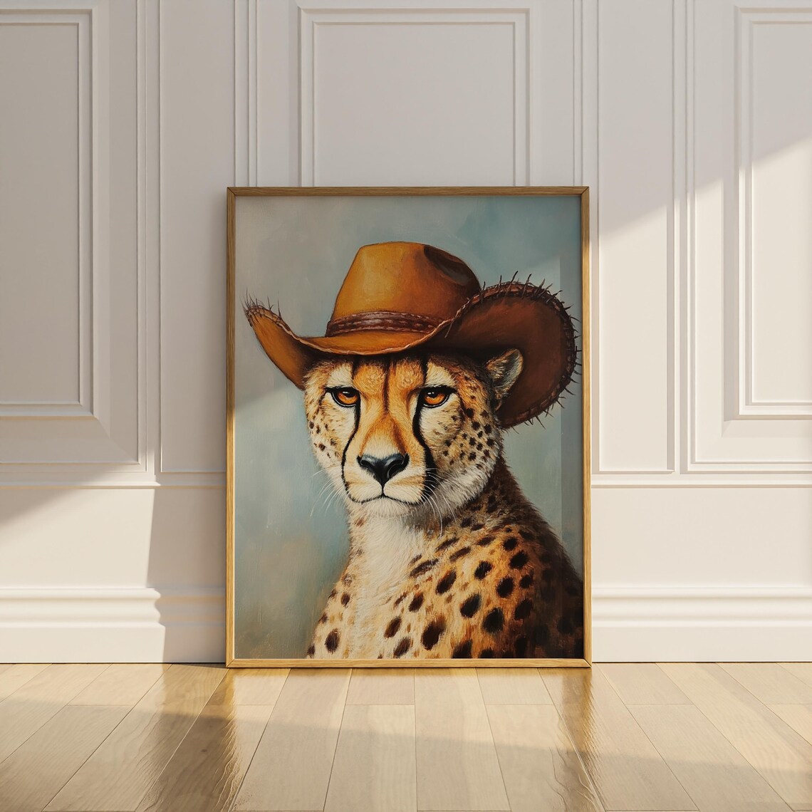 Cowboy Cheetah Western Oil Painting Portrait Rustic Wild Cat Lover Poster - Image 3