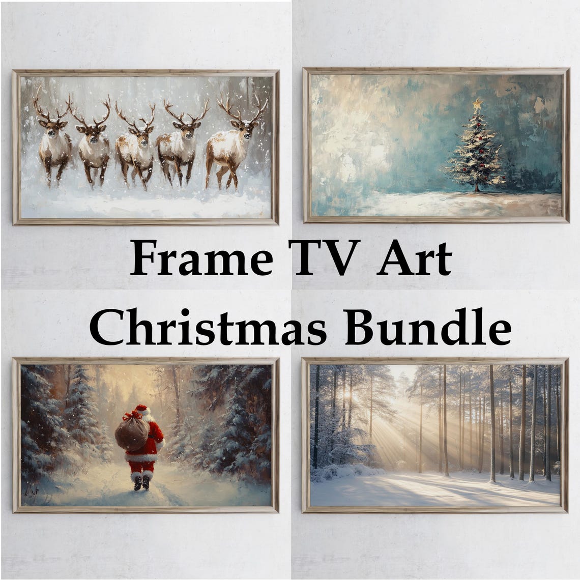 Christmas Frame TV Art Bundle Reindeer Santa Winter Scene Poster