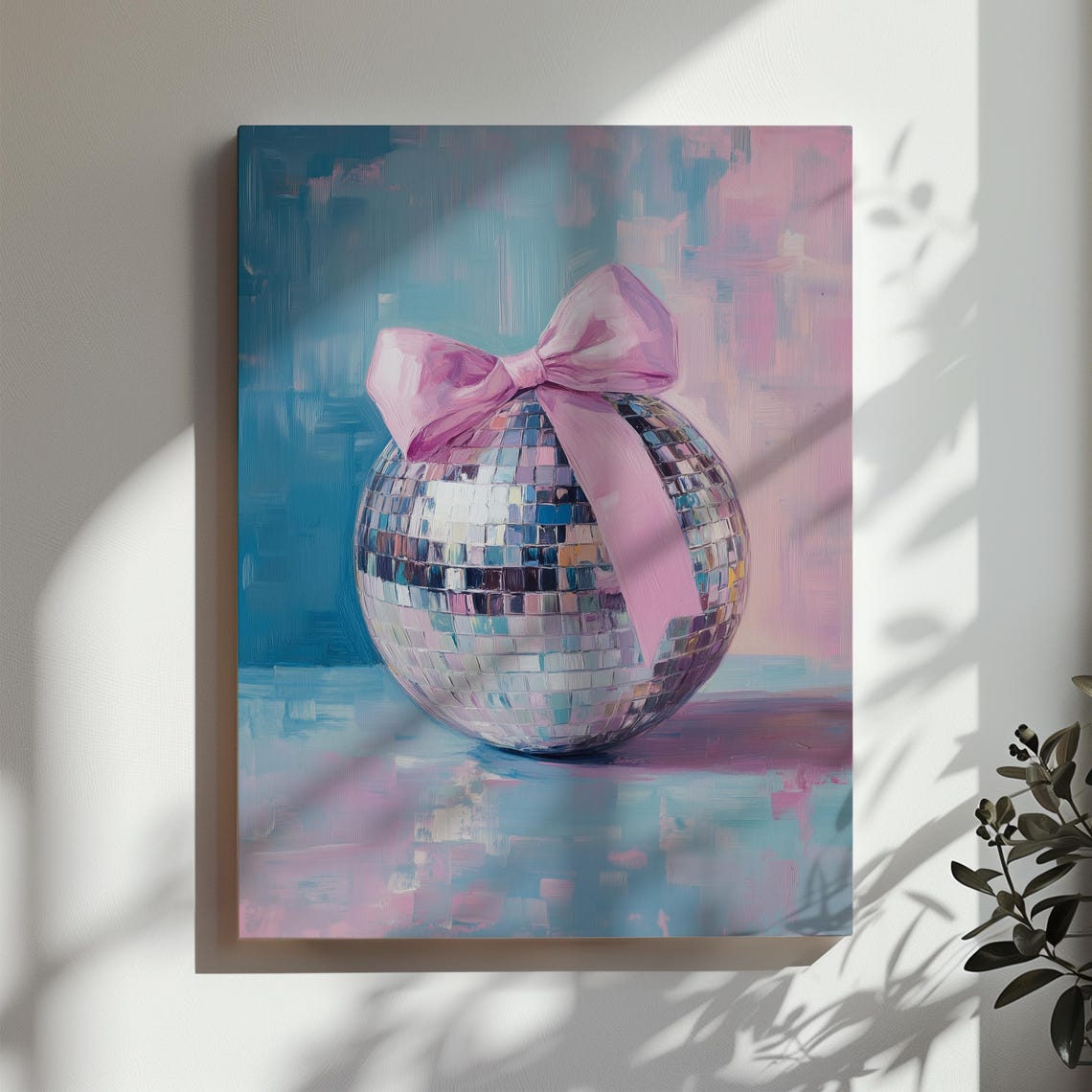 Disco Ball With Pink Bow Teal Glam Oil Painting Wall Art Poster - Image 3