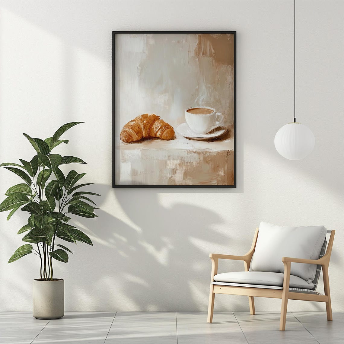 Croissant and Steaming Coffee Cozy Kitchen Still Life Poster - Image 2