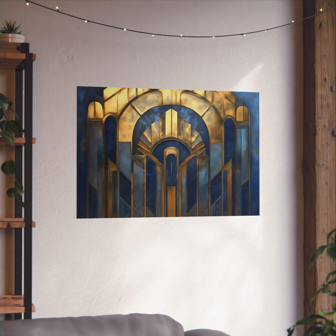 Art Deco Gold Arch Blue Night Square 1920s Metallic Statement Print - Image 2