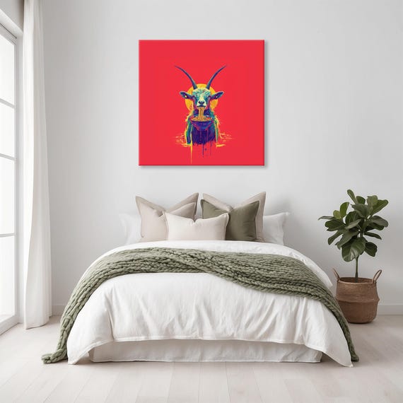 Maximalist Eclectic Ramen Goat Print Bold Altered Animal Portrait Fantasy Fun Colorful Renaissance Rustic Art
