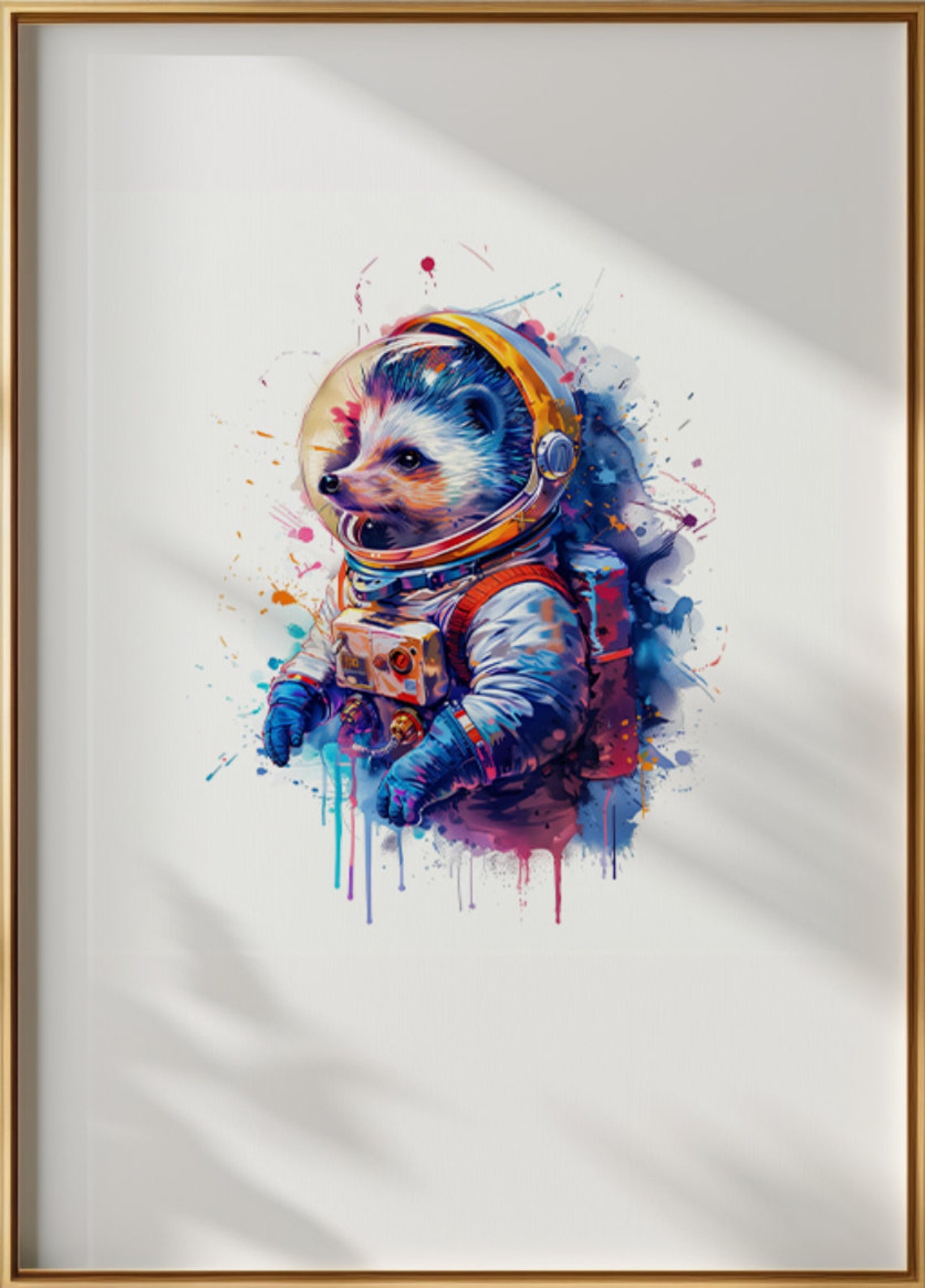 Hedgehog Astronaut Watercolor Spiky Space Suit Animal Art Poster - Image 3