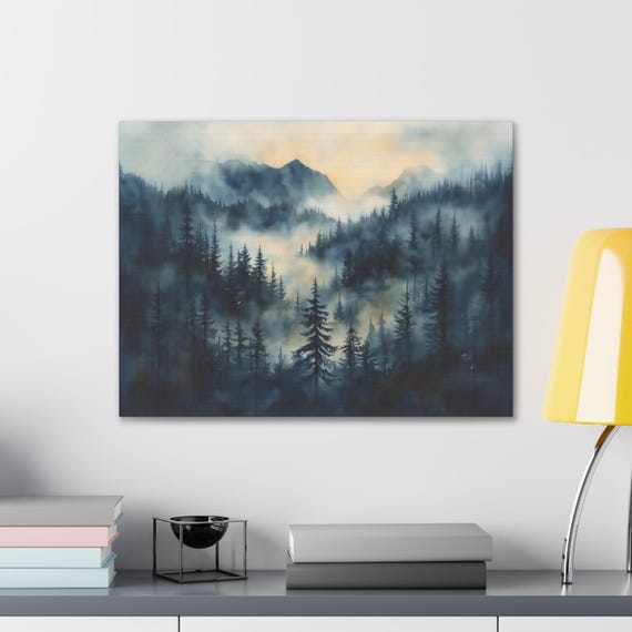 Sunrise Foggy Forest Painting Modern Painting Landscape Eccentric Wall Print Art Airbnb Art Wall Decor