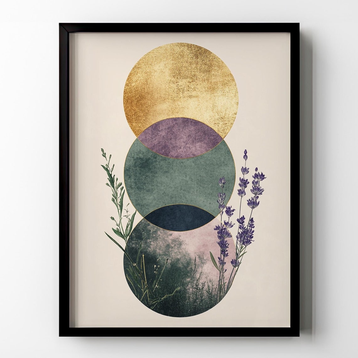 Lavender and Golden Moon Phases Botanical Minimalist Abstract Poster