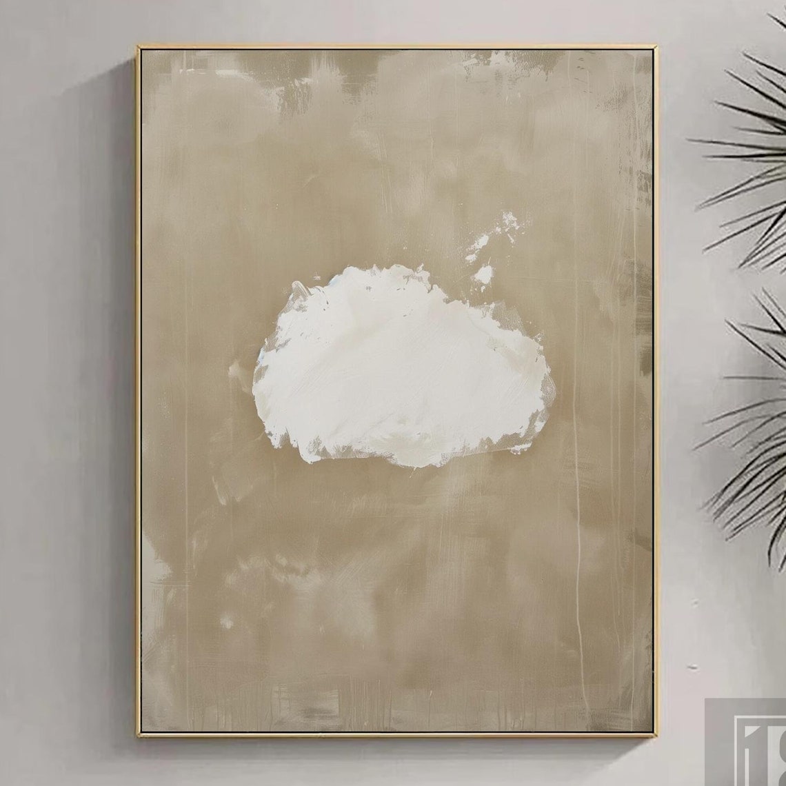 Vintage Moody Cloud Wall Art Framed White Cloud Abstract Painting On Textured Wall Art White Cloud Sky Painting For Living Room Decor