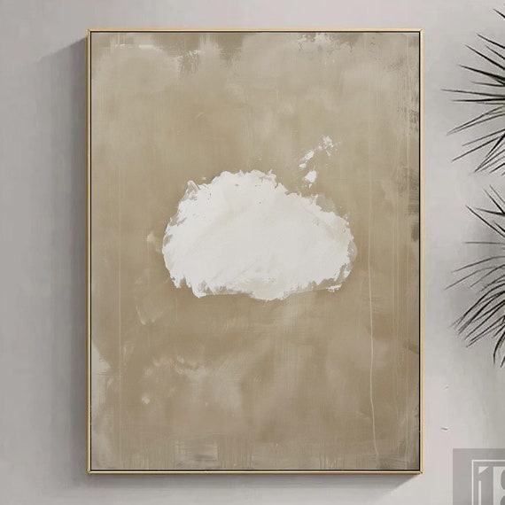 Vintage Moody Cloud Wall Art Framed White Cloud Abstract Painting On Textured Wall Art White Cloud Sky Painting For Living Room Decor