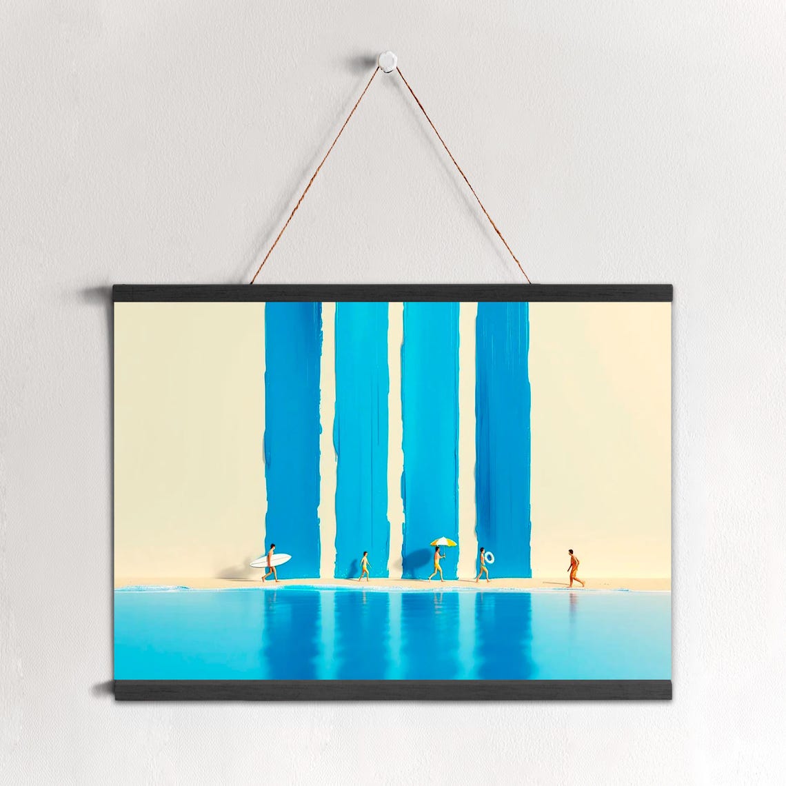 Abstract Beach Blue Stripe Surf Figure Minimalist Ocean Poster Art
