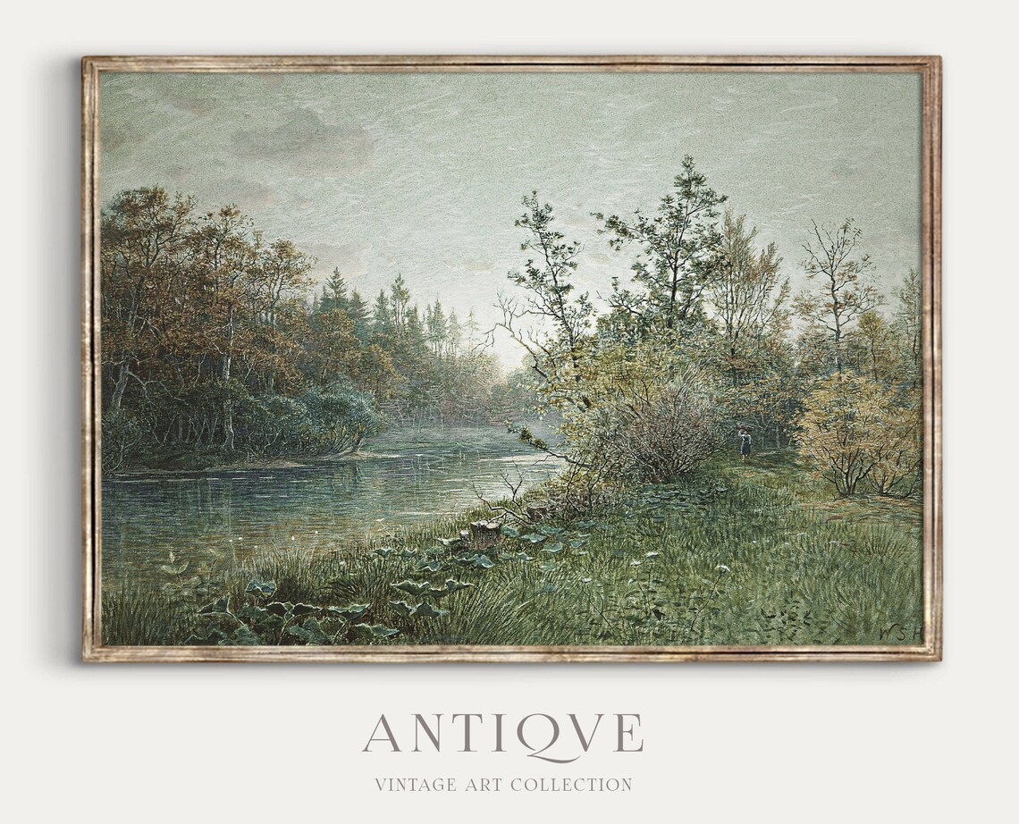 Vintage French Landscape Painting, Elegant Decor Art Print