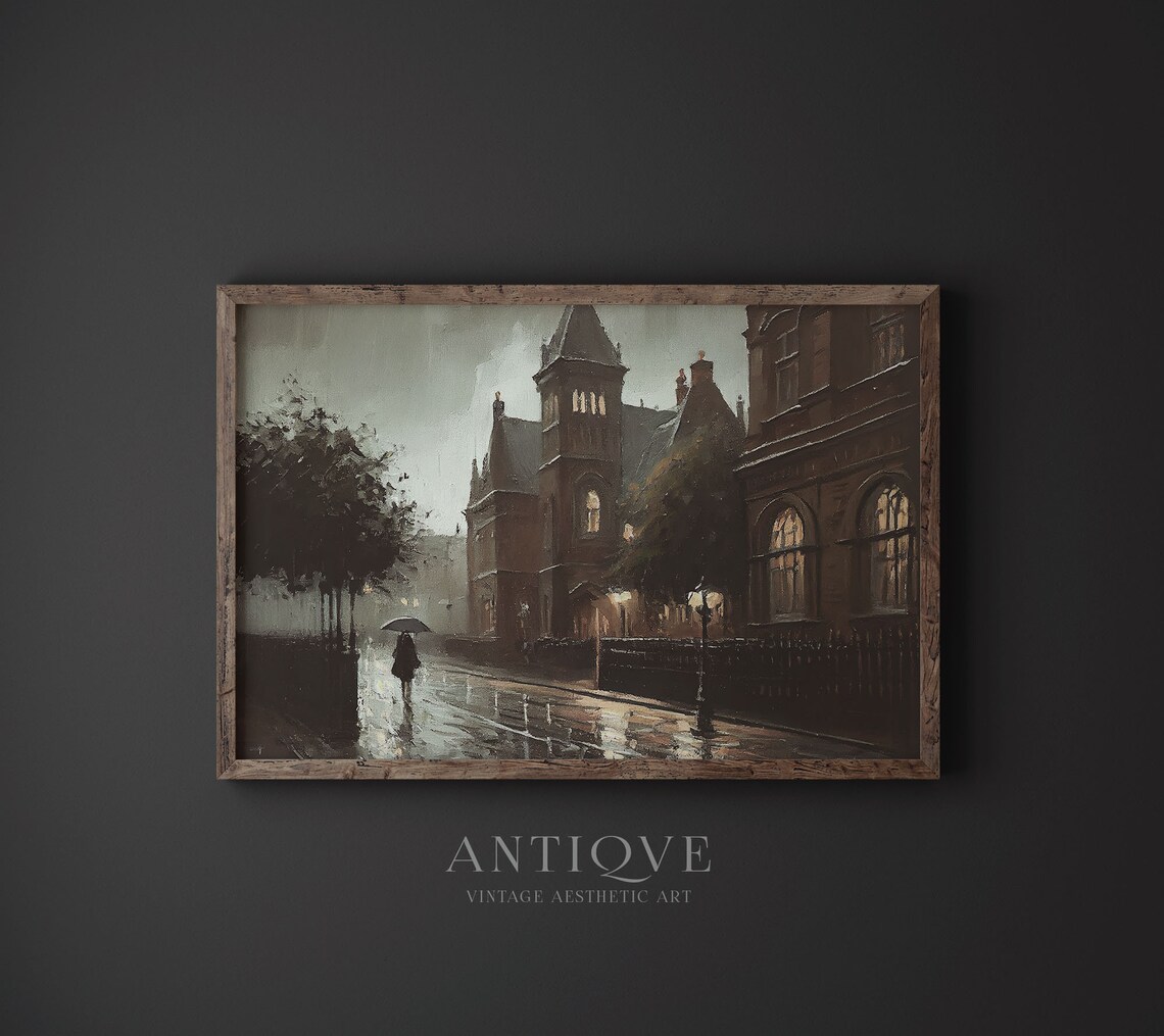 Moody Victorian City Street in the Rain, Art Print - Image 4