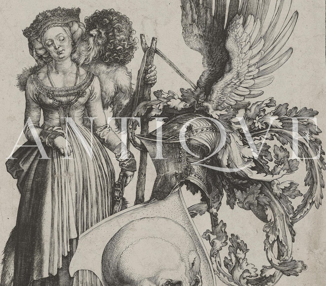 Albrecht Durer Skull Coat Of Arms Antique Engraving Art Poster - Image 4