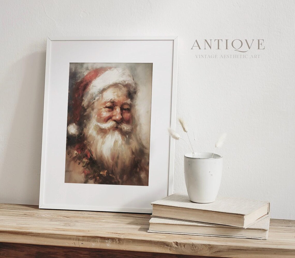 Vintage Santa Claus Portrait Oil Painting Christmas Wall Decor Poster - Image 3