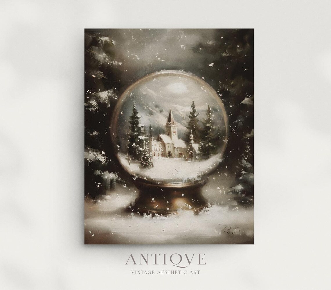 Christmas Snow Globe With Snowy Church Village Painting Art Poster - Image 3