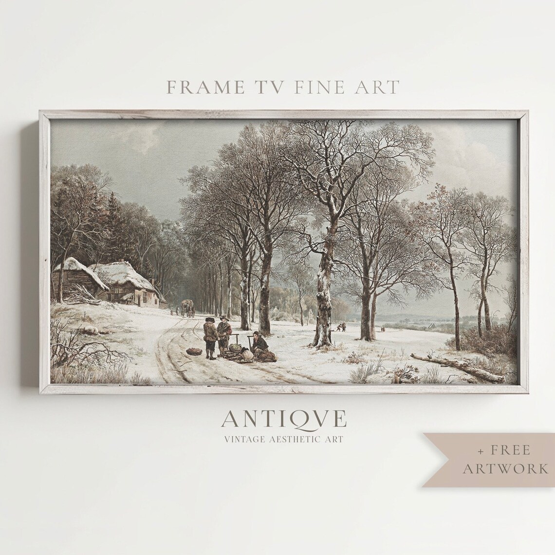 Snowy Forest Road Vintage Winter Painting Wood Gatherers Antique Poster