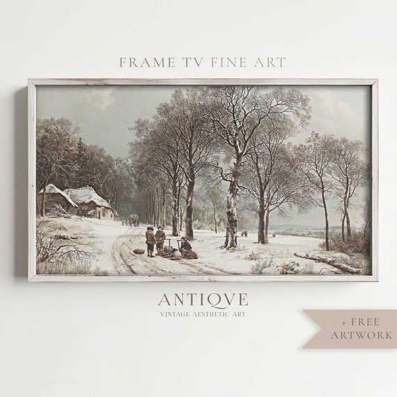 Snowy Forest Road Vintage Winter Painting Wood Gatherers Antique Poster