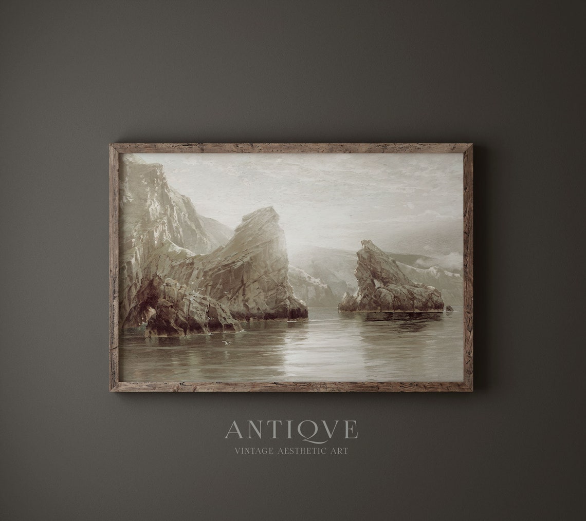 Dramatic Rocky Sea Stacks Misty Coastal Vintage Seascape Poster - Image 3