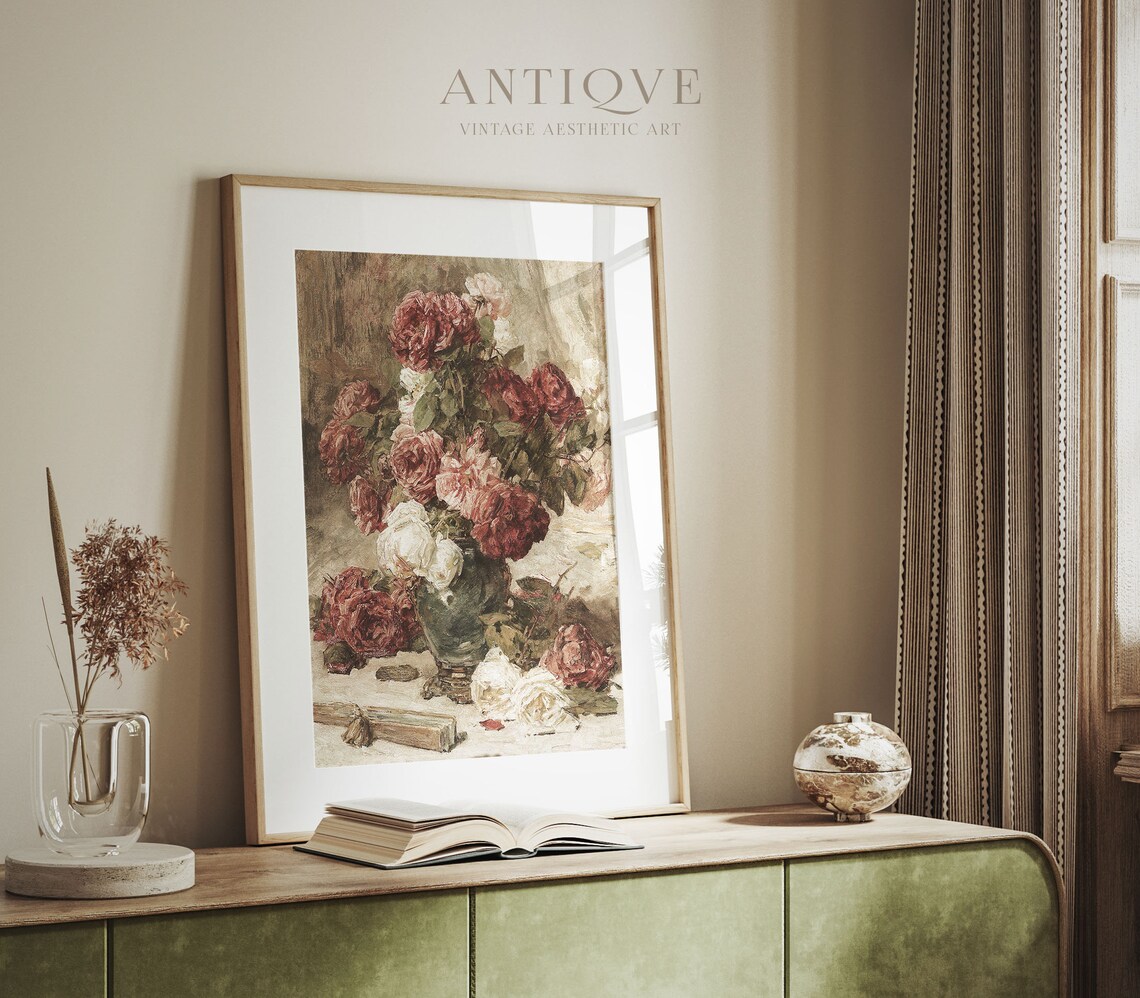 Vintage Roses Still Life, Spanish Fan Art Print - Image 2