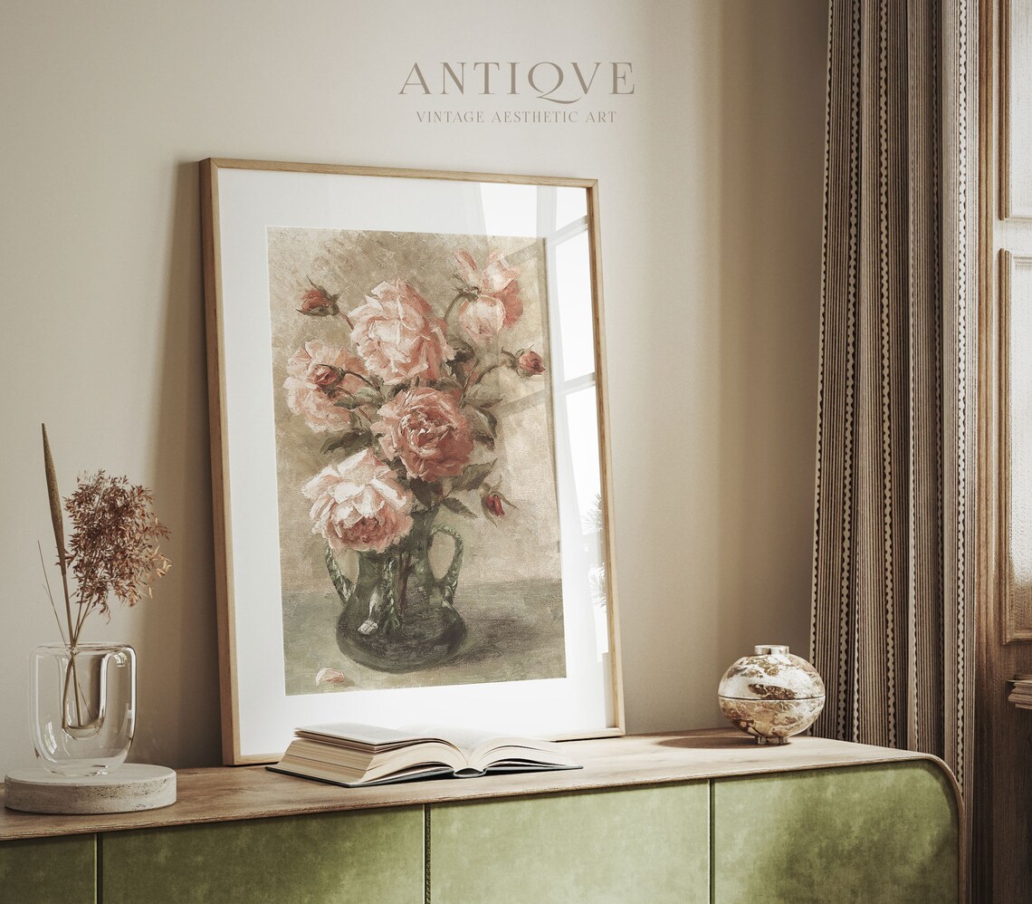 Antique Pink Roses Still Life, Vintage Art Print - Image 2