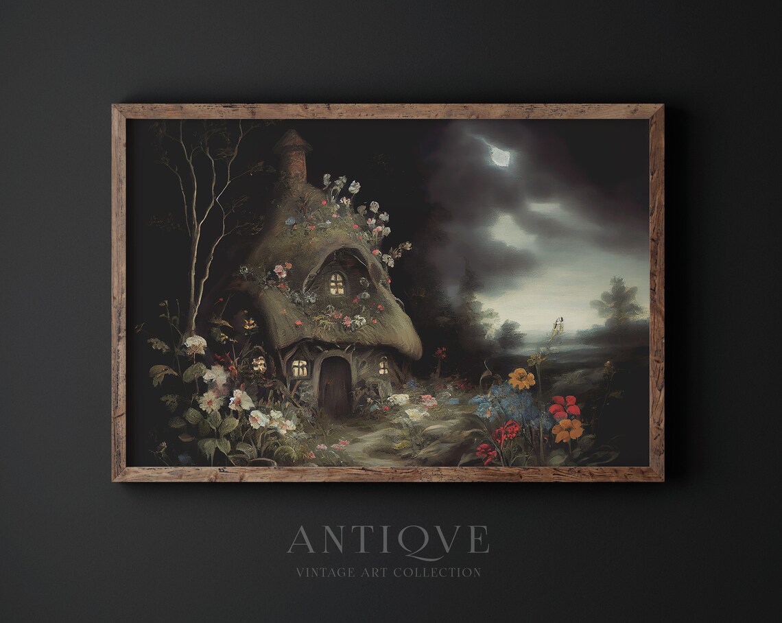 Magical Thatched Cottage Moody Vintage Art Print - Image 4